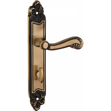 Thirard – Ensemble de poignées Louis XV à condamnation – Carré 7mm – Entr'axes 195mm – Laiton vieilli pour salle de bain et toilette