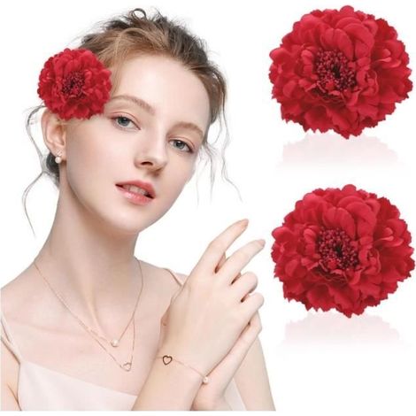 (Rouge)Barrette à cheveux - Non spécifié - Pivoine Rouge - 2 pièces - Tissu de haute qualité - Design élégant (1/4)