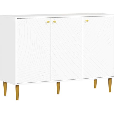 Buffet design graphique - 3 portes, 2 étagères - métal doré blanc (1/4)