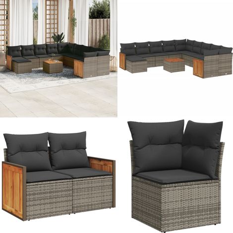 12-tlg. Garten-Sofagarnitur mit Kissen Grau Poly Rattan - Gartenmöbel Set - Rattan Möbel - Outdoor Möbel - Gartenlounge - Esstisch - Home & Living (1/5)