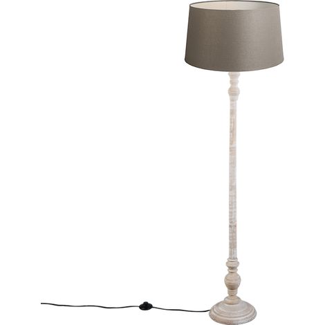 QAZQA Clásico/Antiguo Lámpara de pie rústica topo con pantalla de lino 45 cm - Classico Madera /Textil Cilíndra /Alargada Adecuado para LED Max. 1 x 40 Watt
