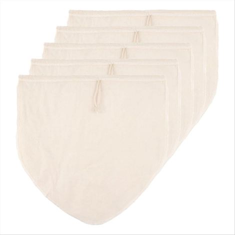 Set mit 5 wiederverwendbaren Baumwollbeuteln (30 x 30 cm) zum Filtern von Hafermilch und zur Käseherstellung. Diese Beutel eignen sich perfekt für die Herstellung von Hafermilch und Käse. (1/5)