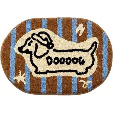 Tapis de bain absorbant, paillasson ovale à rayures floquées à séchage rapide - 40 x 60 cm (1/4)