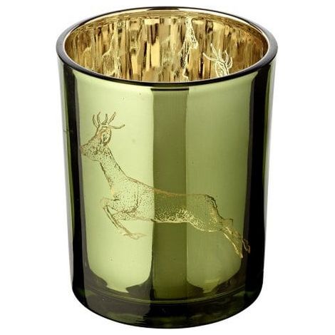 Photophore en Verre avec Motif Cerf Noir Mat Lanterne Décorative de Table H 13 cm - PANGIVO