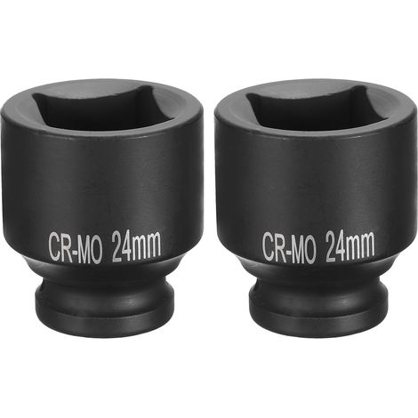 2Pcs 4 Pointe Douille Carrée 1/2" Drive 24mm Douille à Choc Carrée Métrique CR-MO Douilles de Roue Standard Noircissantes Outil de Douille Pneumatique pour Réparation Automobile (1/5)