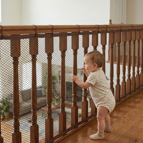 Filet de Sécurité Enfant, Grillage Rampe d'escalier Sécurité Bébé, Filet de Protection Balustrade Escalier Rideau de Protection pour Escalier et Balcon pour Enfant Chat (Coffee, M(450 90cm)) (1/5)