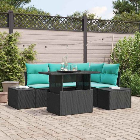 Teenpull – Gartensofa-set 6 stk. 4-Sitzanzahl Schwarz und Blau Poly-Rattan (1/5)