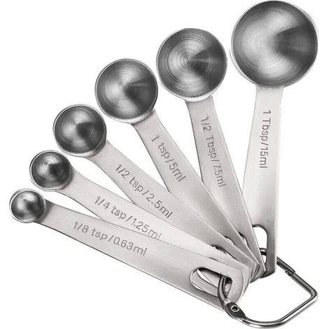 Messlöffel-Set, 6-teilig, aus Edelstahl, kleine Esslöffel mit metrischen und US-amerikanischen Maßeinheiten, zum Abmessen von trockenen und flüssigen Zutaten (1/4)