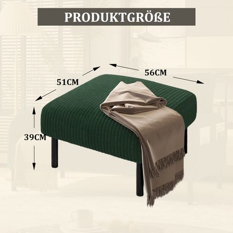 Tabouret en tissu cord premium avec structure métallique – Revêtement velours ultra-doux pour confort maximal – Polyvalent comme repose-pieds, tabouret ou table d'appoint – Montage rapide et sans outi (1/5)