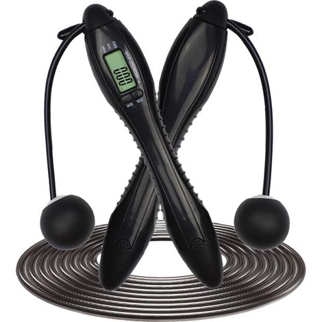 Corde à sauter de sport sans fil avec compteur, corde à sauter de fitness 4 en 1 avec compteur de vitesse et odomètre numérique (1/4)