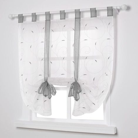 ZVD-Fenetre Broderie Stores Romain Voilages Décoration Para Chambre Balcon Cuisine, Gris, 80cmx140cm (1/3)