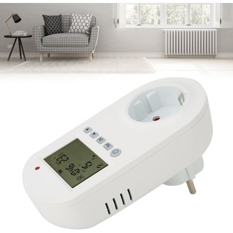 Termostato programable HY02-16A de 16 A para enchufes: control de temperatura para calentadores eléctricos con gran pantalla LCD y memoria de fallo de alimentación. (1/5)
