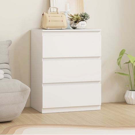 Comò in truciolare bianco con 3 cassetti, design senza maniglie, fissaggio a muro (1/5)
