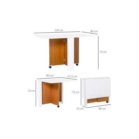 Table à manger pliante blanche avec plateau rabattable et roulettes, desserte d appoint polyvalente pour cuisine et salle à manger (1/5)