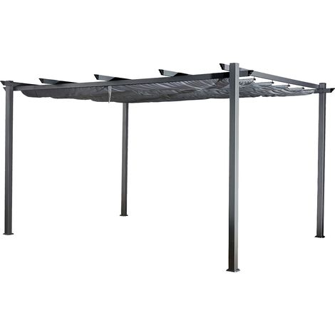 Happy Garden – Pergola autoportante 3 × 4m CASSIS grise – structure aluminium – toile déperlante – ouverture coulissante