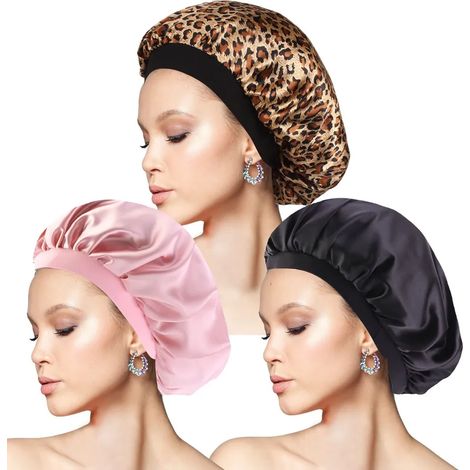 Cet ensemble de trois bonnets de nuit en soie comprend un bonnet de nuit ajustable en satin, un bonnet de nuit respirant et un bonnet de nuit doux en soie, convenant aux femmes et aux filles. (1/4)