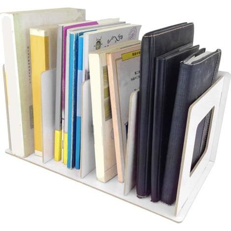 Organiseur de bureau en bois, porte-revues en plastique, classeur, blanc (1/4)