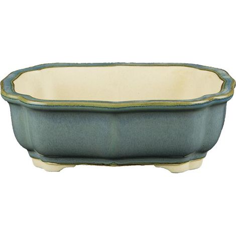 Vaso per bonsai ovale in gres smaltato blu-verde 14x9,5x4,5 cm - A22