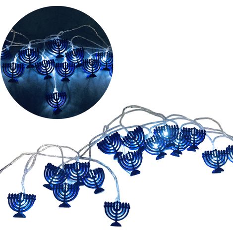 Guirlande lumineuse décorative de Hanoukka de 1,65 m, 10 LED blanc chaud en forme de neuf chandeliers, décorations de Hanoukka pour la maison, pour la chambre, les fenêtres, les murs, les clôtures et  (1/5)