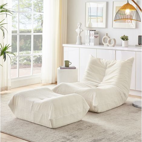 Sillón de suelo con reposapiés, de espuma, beige HAVRYA (1/5)