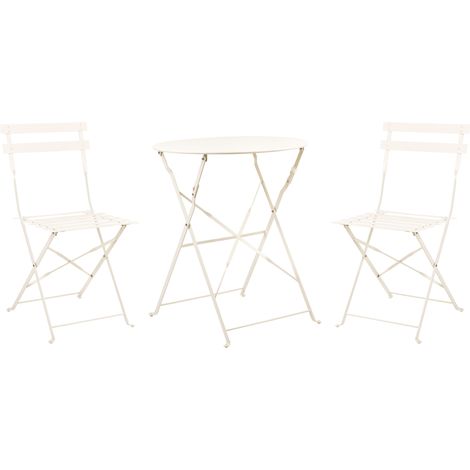 Conjunto de balcón de 3 piezas para exterior mesa redonda y sillas de acero blanco crema Fiori