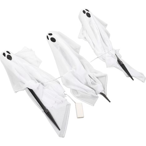 Piquets lumineux fantômes blancs en tissu tricoté plastique, installation facile, pour jardin ou pelouse. (1/5)