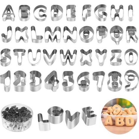 Lot de 36 Emporte Piece Lettre Alphabet, Emporte Piece Patisserie en Acier Inoxydable avec Boîte de Rangement Durable pour Décorati