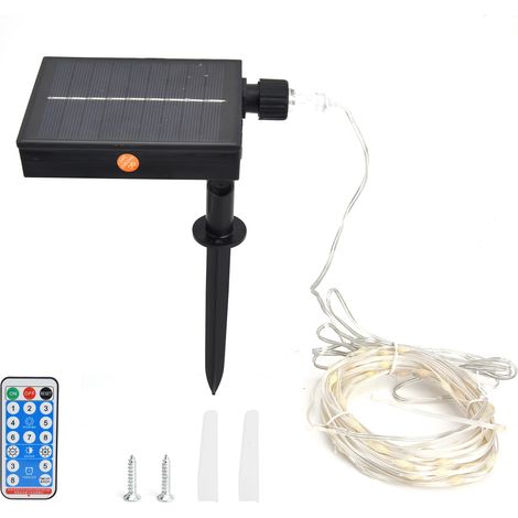Guirlande lumineuse colorée à 96 LED, 8 modes d'éclairage, solaire, étanche, avec télécommande, idéale pour les fêtes, festivals et mariages. Parfaite pour les festivals et les mariages. (1/5)
