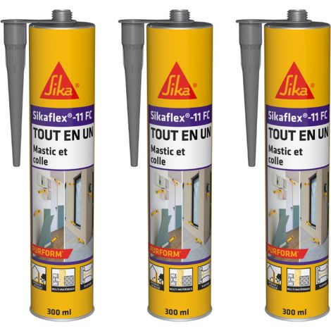 Lot de 3 mastics colle multi-usages SIKA Sikaflex 11 FC Purform - Gris béton - 300 ml