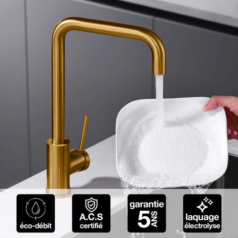 Robinet Mitigeur de Cuisine anti-calcaire avec Douche anti-calcairette Or Brossé IMEX LOIRA GCR004/OC (1/4)