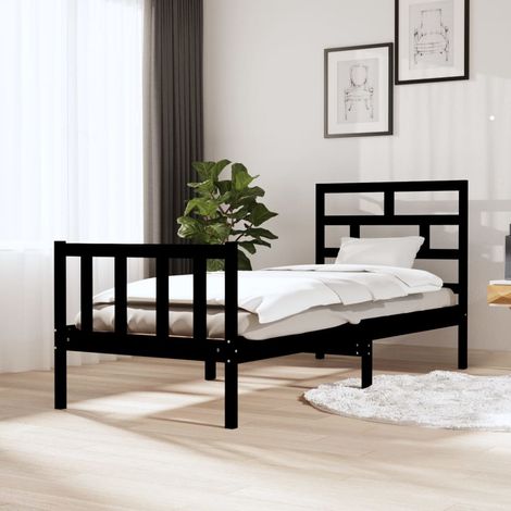 Cadre de lit sans matelas noir bois de pin massif (1/5)