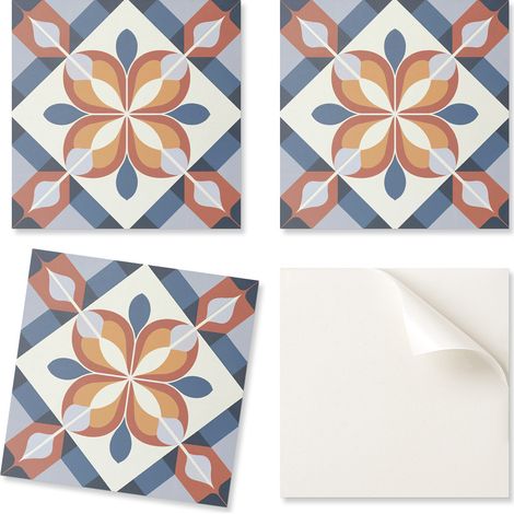 Azulejos de vinilo estampados para pared de comedor con dise帽o geom茅trico floral, 20x20x20 cm.