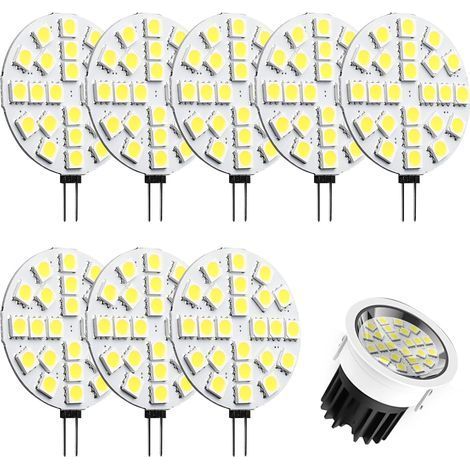 Ampoules LED G4, 8 pièces 24 LED blanc chaud rondes G4 à culot à deux broches, basse tension AC/DC 12 V, 2 W équivalent à 20 W halogène, 3000 K, grand angle 120 °, remplacement pour lampes halogènes (1/5)