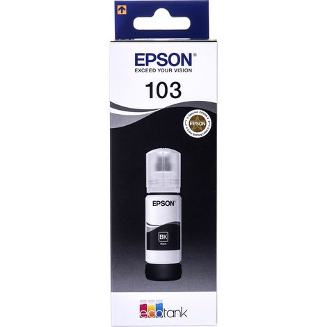 Bouteille de recharge d'encre noire pour imprimante Epson EcoTank 103 (C13T00S14A). (1/2)