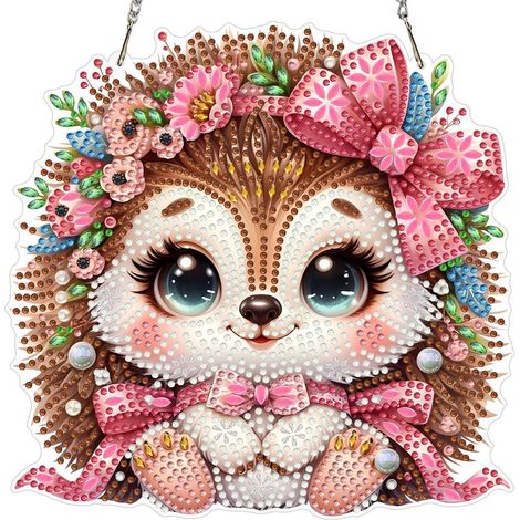 Diamantmalerei Anhänger Igel, doppelseitig, Fensterbild, Türschild, 20x20cm