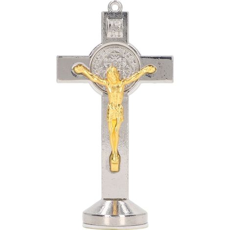 Croix dorée argent alliage zinc décorative polie brillante sur pied pour décoration maison bureau (1/5)