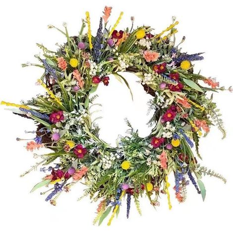 Wreath - Artificial Daisy And Lavender Wreath - 20 Inch - For Front Door Patio Home Decor - 1 Piece (1/5)