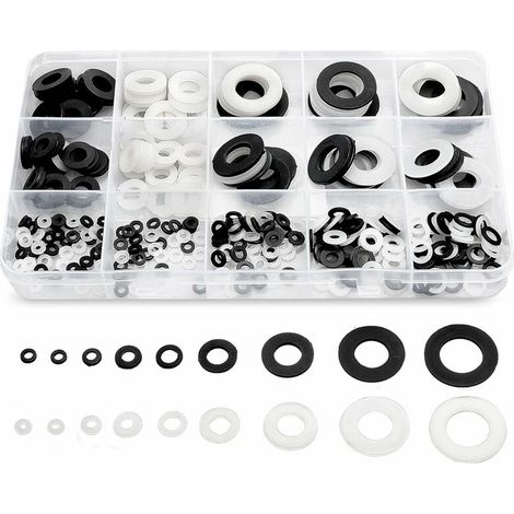 Assortiment de 420 rondelles plates en nylon noir/blanc pour vis et boulons M2 M2.5 M3 M4 M5 M6 M8 M10 M12, (1/5)