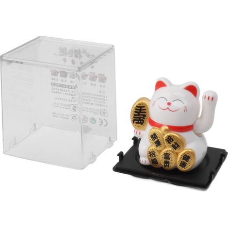 Chat porte-bonheur solaire miniature de 5 cm, mignon, agitant la main, symbole de richesse et de bienvenue, pour la décoration de la maison ou de la voiture (blanc). (1/5)