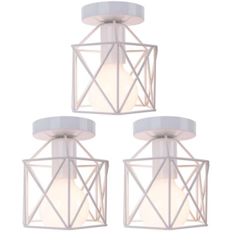 royaluxe- 3X Plafonnier Vintage Lustre Rétro Abat-Jour En Métal Lampe De Plafond Industrielle Pour Café, Couloir, Chambre À Coucher, Cuisine, Salon, Blanc (1/5)