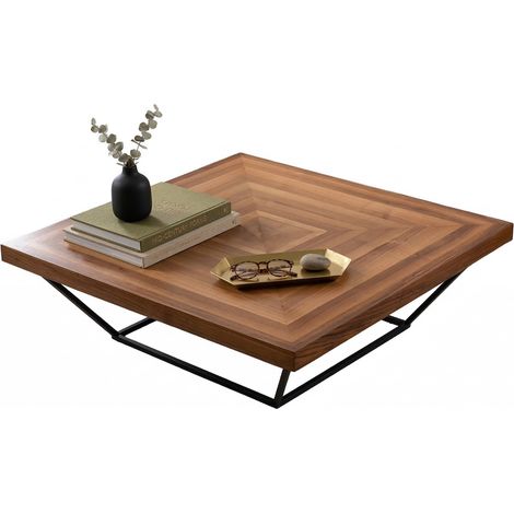 Couchtisch Sostene, quadratisch, Platte aus veredeltem Holz, Gestellfarbe Nussbaum, 100x100x32h cm Nussbraun