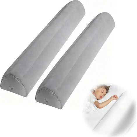 Lot de 2 barrières de lit gonflables pour enfant - Avec pompe et sac - Protection de lit portable pour les tout-petits - Voyage et maison - Gris (1/5)