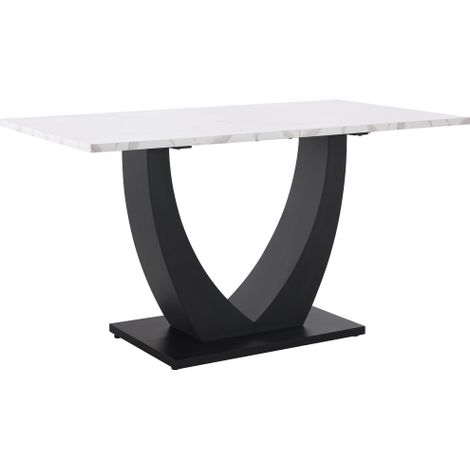 Table à manger 140x75,5cm,métal marbre,pieds réglables blanc/noir (1/5)