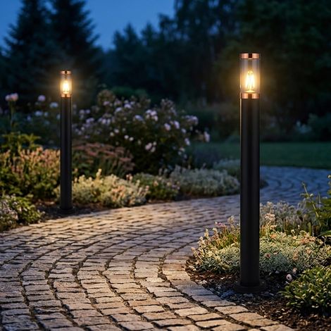 Lampada da terra paletto luminoso percorso luce lampade da giardino nero IP44 lampada da terra balcone, acciaio inossidabile rame, 1x attacco E27, DxH 12,7x110cm, set di 2 (1/5)