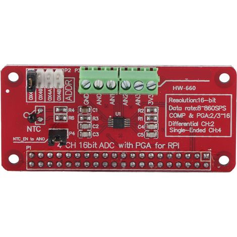 1 16-Bit-Analog-Digital-Wandlermodul für Raspberry Pi 3/2/B+