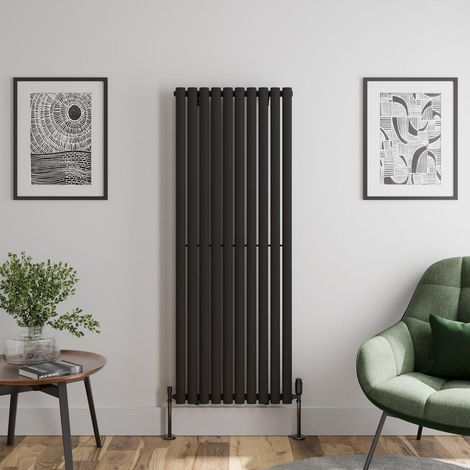 Black Oval Column Designer Radiator Vertical Horizontal 1600 x 600mm Single Panel