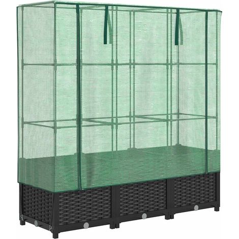 Maison Exclusive - Hochbeet mit Gewächshaus-Aufsatz Rattan-Optik