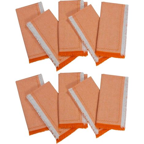 Lot de 10 Serviettes de Table en Tissu avec Franges 46 x 46 cm Serviette en Coton Douces et Confortables Lavable et Réutilisable pour Mariages, Fêtes, Anniversaire, Noël, Restaurant (Orange) (1/5)