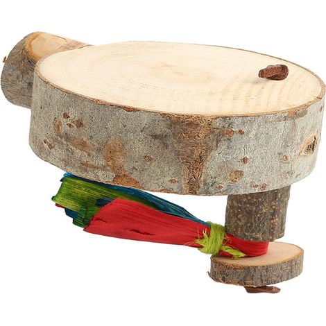Plateforme ronde en bois naturel épais et robuste pour perchoir de cage à perruches ondulées (taille M). (1/5)
