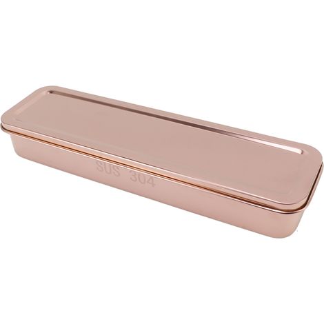 Besteckkasten aus Edelstahl, Roségold, mit Deckel und Abtropffunktion, für Essstäbchen, Löffel und Gabeln (1/5)